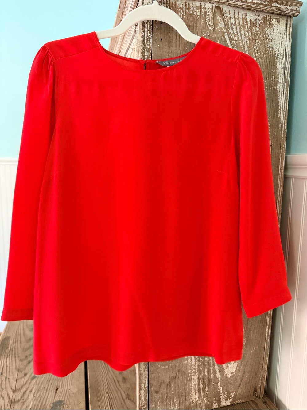 Pippa Bright Red Women’s Long-Sleeve Silk Blouse with Crew Neck